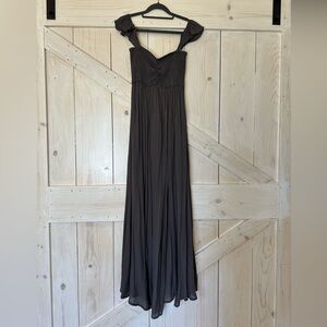 Long Gray Gauze Dress With Strechy Smocked Bust and Ruffle Straps
